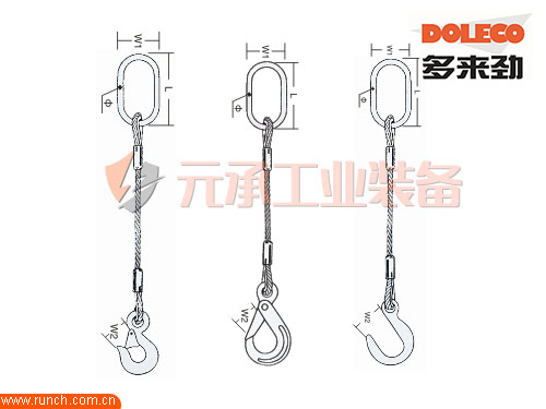 青岛进口起重吊索具厂家销售：DOLECO单腿成套压制钢丝绳索具（麻芯）